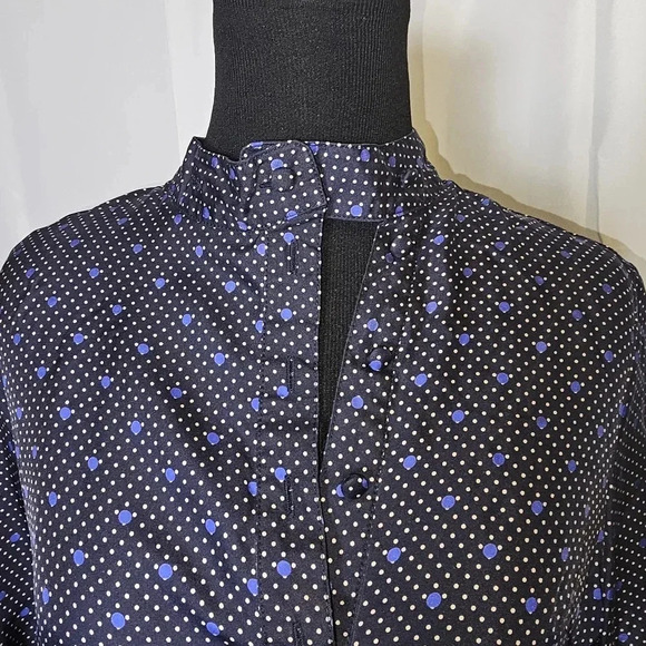 Ben Sherman 100% Silk Navy Blue / White Polka Dot Womens Blouse SZ SMALL - Picture 6 of 12
